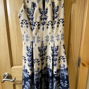 Gabby Skye Beige and Navy Floral Dress